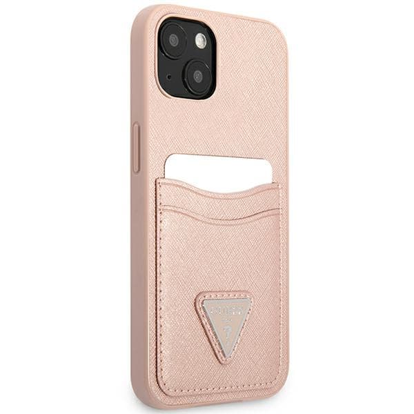 Guess Saffiano Double Card Triangle  - Cover for iPhone 13 mini (Pink) 4