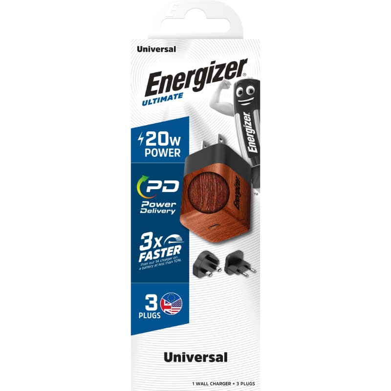 Energizer Ultimate - Multiplug EU / UK / US GaN 20W PD mains charger (Walnut burl) 4