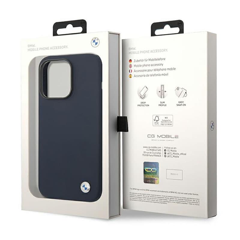 BMW Liquid Silicone Case Metal Logo - Case for iPhone 14 Pro (Navy Blue) 8