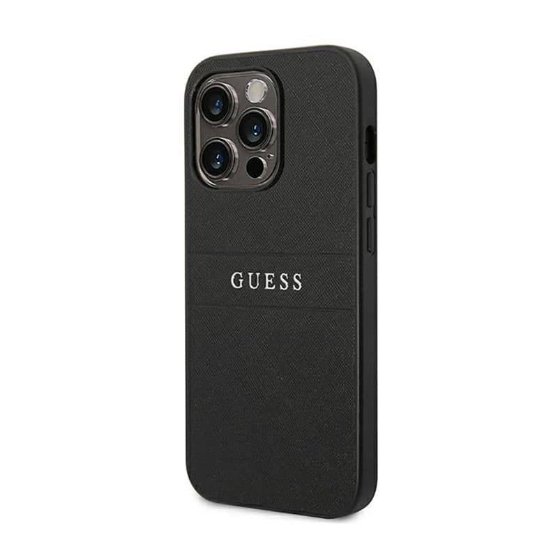 Guess Saffiano Metal Logo Stripes - Case for iPhone 14 Pro (Black) 2