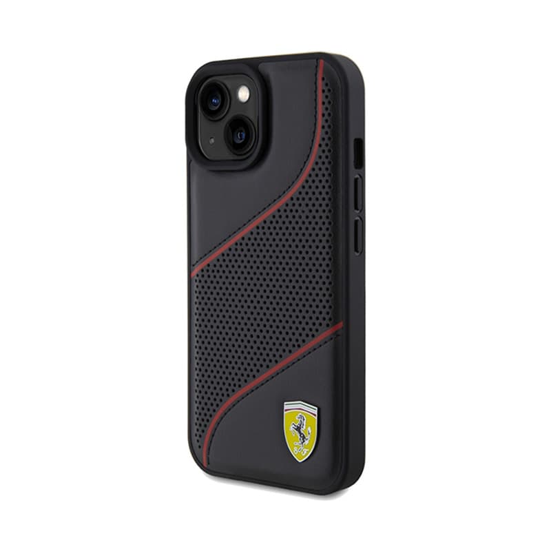 Ferrari Perforated Waves Metal Logo - iPhone 15 Case (Black) 2