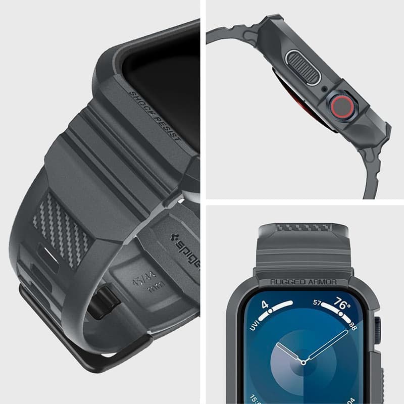 Spigen Rugged Armor Pro - Strap with case for Apple Watch 4/5/6/7/8/9/SE 44/45 mm (Dark Grey) 8