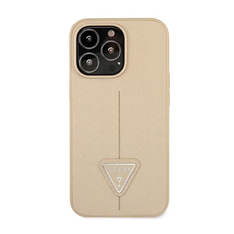 Guess Saffiano Triangle Logo Case - Case for iPhone 14 Pro (Beige) 3