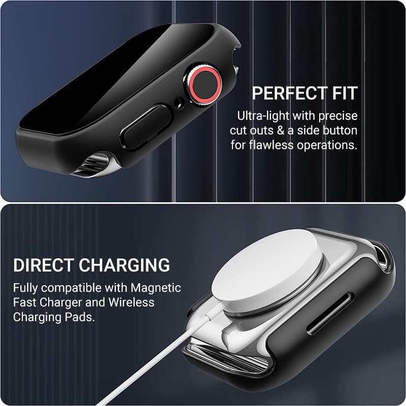 Crong Hybrid Watch Case - Case with glass for Apple Watch 44mm (Carbon) 3