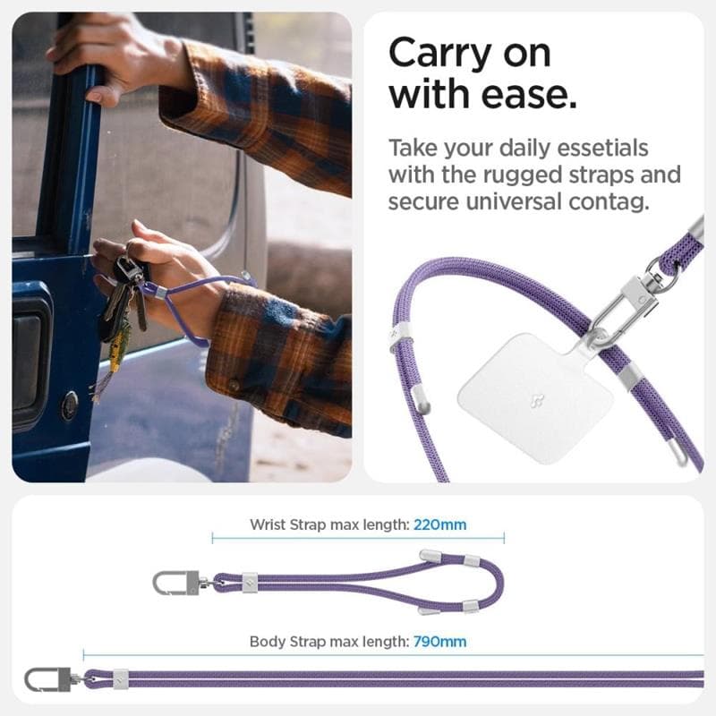 Spigen Universal Strap Set Crossbody & Wrist - Phone Strap for Shoulder & Wrist (Deep Purple) 3
