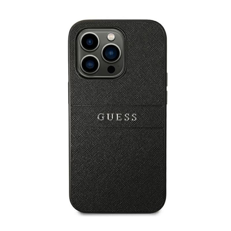 Guess Saffiano Metal Logo Stripes - Case for iPhone 14 Pro (Black) 3