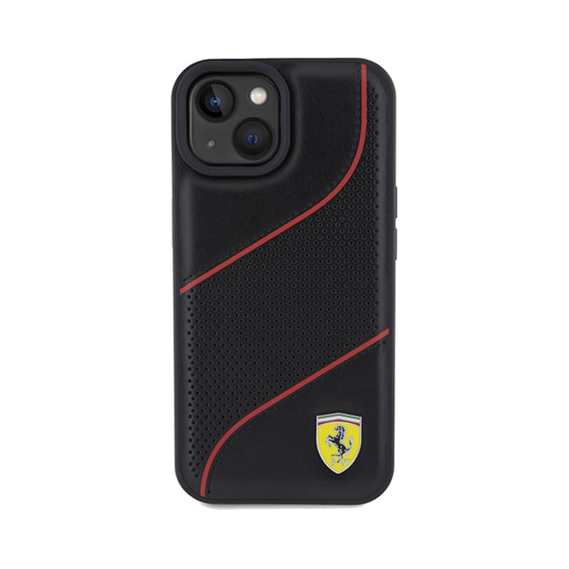 Ferrari Perforated Waves Metal Logo - iPhone 15 Case (Black) 3
