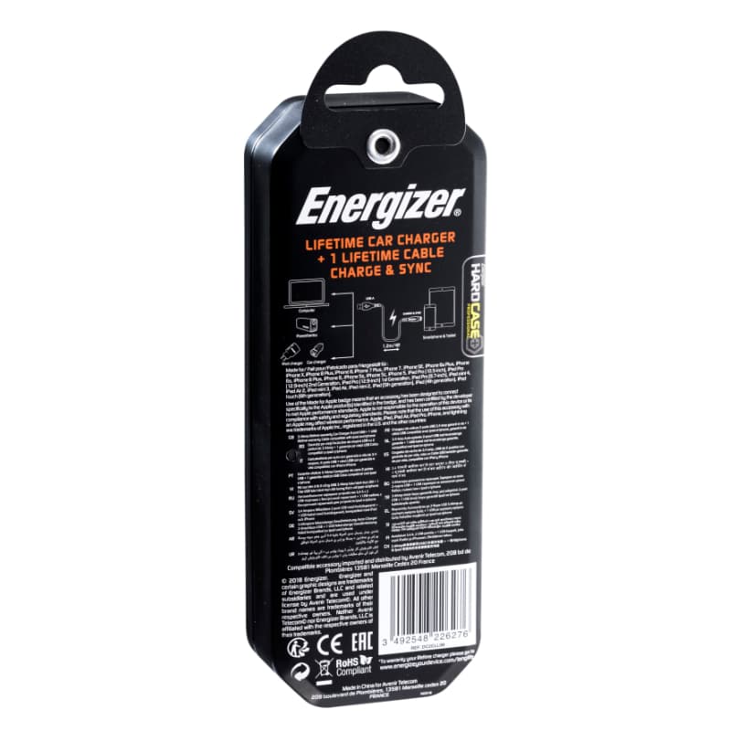 Energizer HardCase - Car charger 2x USB-A 17W 3.4A + MFi certified Lightning cable (Black) 4