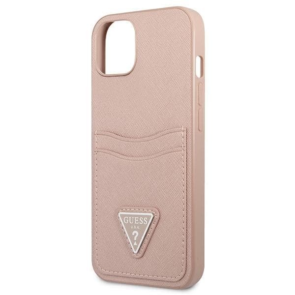 Guess Saffiano Double Card Triangle  - Cover for iPhone 13 mini (Pink) 6