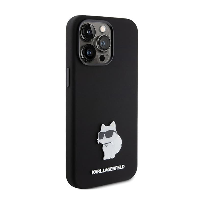 Karl Lagerfeld Silicone Choupette Metal Pin - iPhone 15 Pro Case (Black) 4