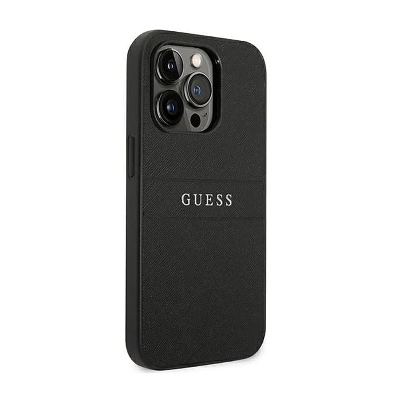 Guess Saffiano Metal Logo Stripes - Case for iPhone 14 Pro (Black) 4