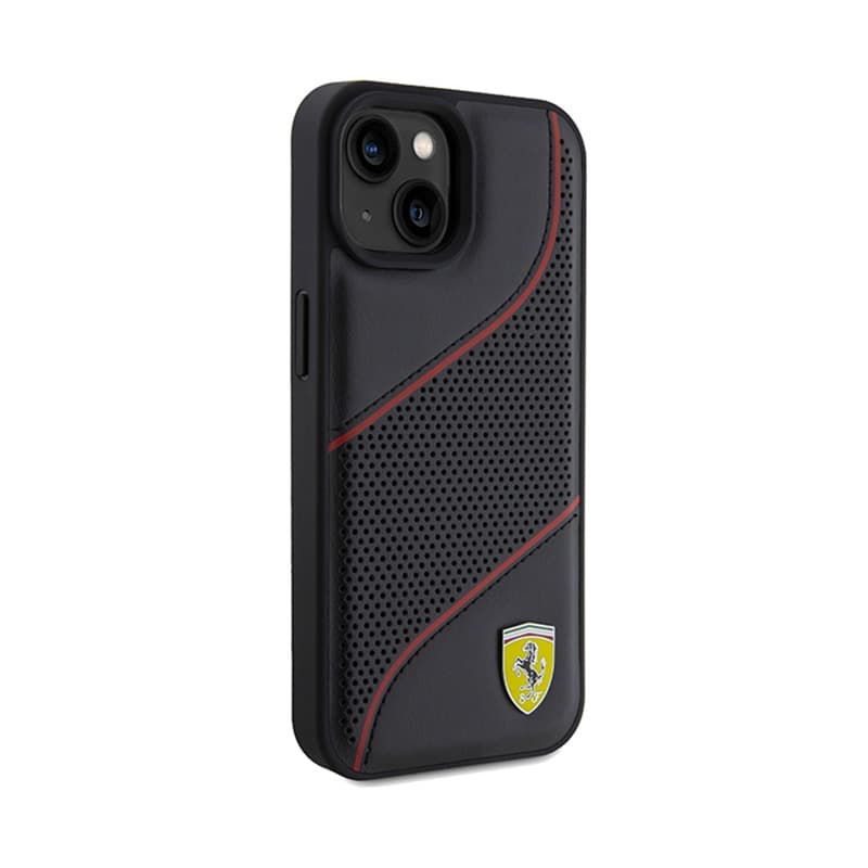 Ferrari Perforated Waves Metal Logo - iPhone 15 Case (Black) 4
