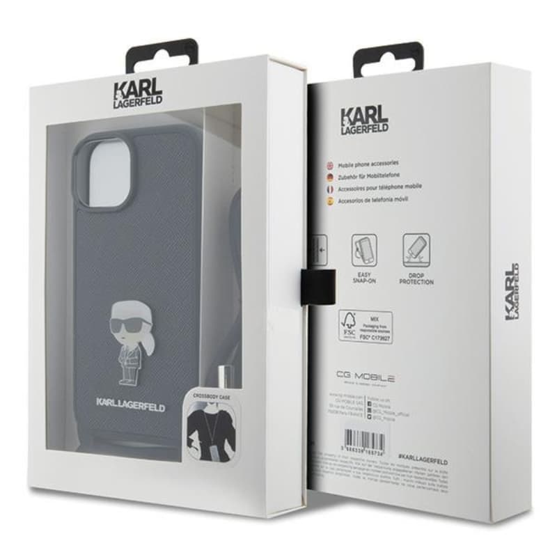 Karl Lagerfeld Crossbody Saffiano Monogram Ikonik Metal Pin - Case for iPhone 15 (Black) 7