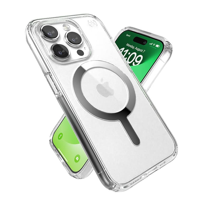 Speck Presidio Perfect-Clear MagSafe - iPhone 15 Pro Case (Clear / Chrome Finish / Serene Silver) 7