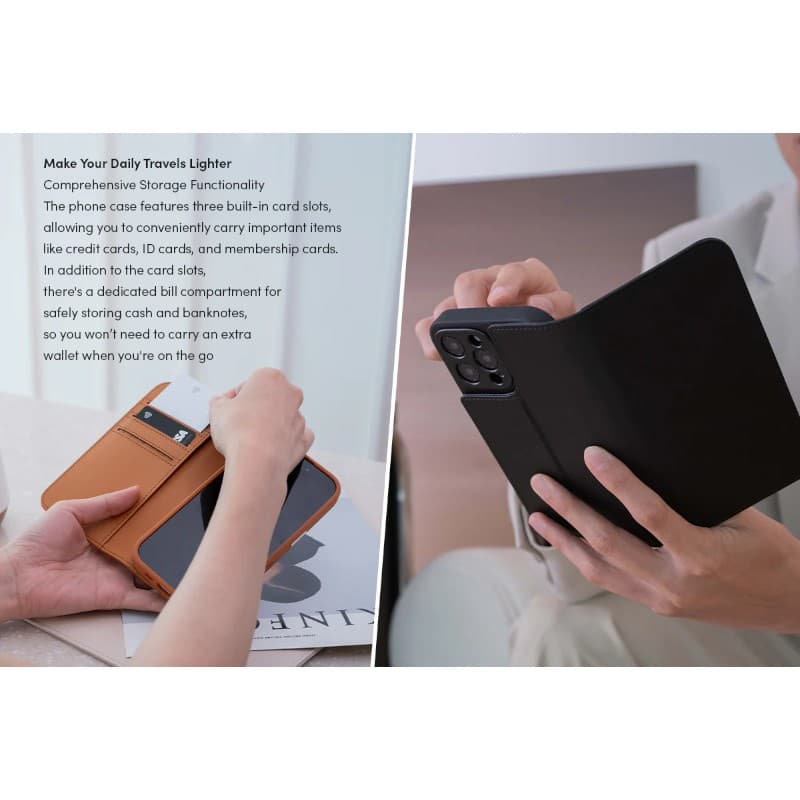 Moshi Overture MagSafe - 3-in-1 Leather Flip Case for iPhone 16 Pro Max (Caramel Brown) 6
