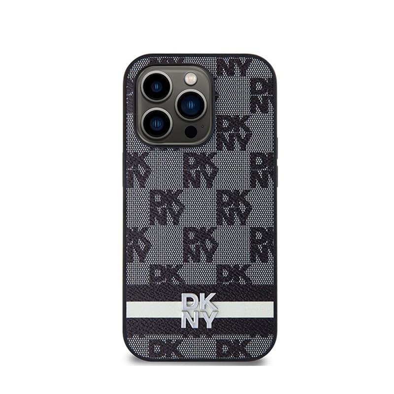 DKNY Leather Checkered Mono Pattern & Printed Stripes - iPhone 14 Pro Case (black) 3
