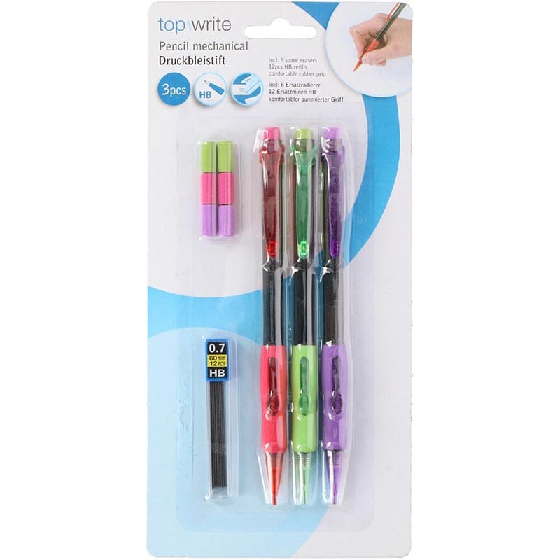 Topwrite - Mechanical pencil set with replaceable refills + erasers 10 elements 2