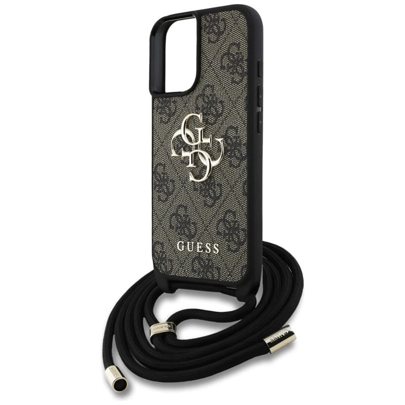 Guess 4G Big Logo Cord Strap Crossbody - Case for iPhone 16 Plus (brown) 5