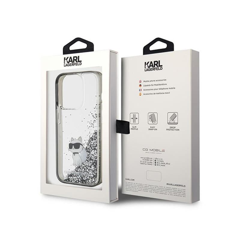 Karl Lagerfeld Liquid Glitter Choupette - iPhone 15 Pro Case (Transparent) 8