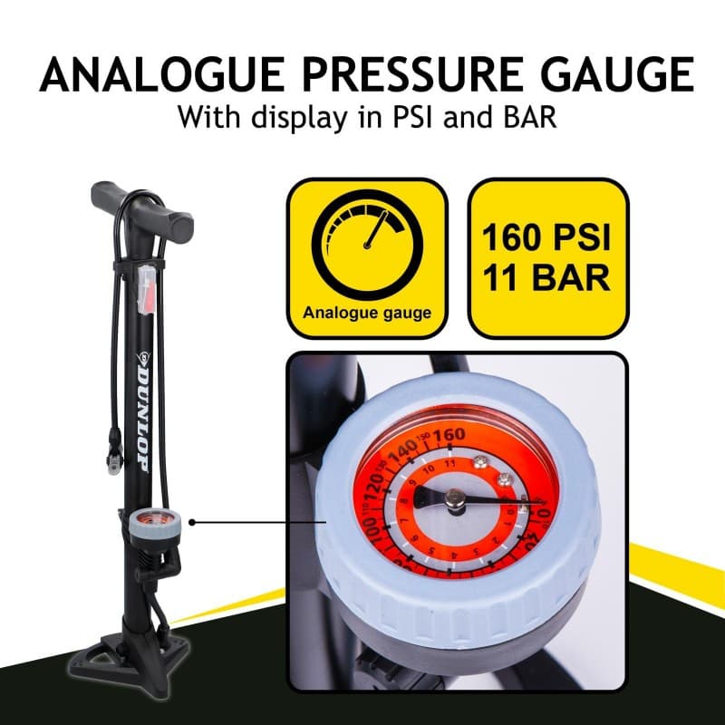 Dunlop - Floor pump for bikes, balls, mattresses with pressure gauge (Black) 6