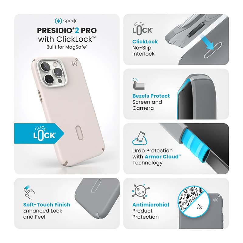 Speck Presidio2 Pro ClickLock & MagSafe - iPhone 16 Pro Max Case (Bleached Bone / Heirloom Gold / Hazel Brown) 3