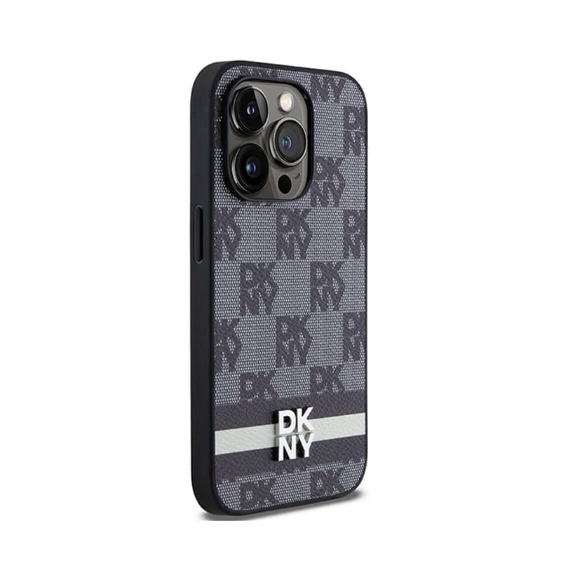 DKNY Leather Checkered Mono Pattern & Printed Stripes - iPhone 14 Pro Case (black) 4
