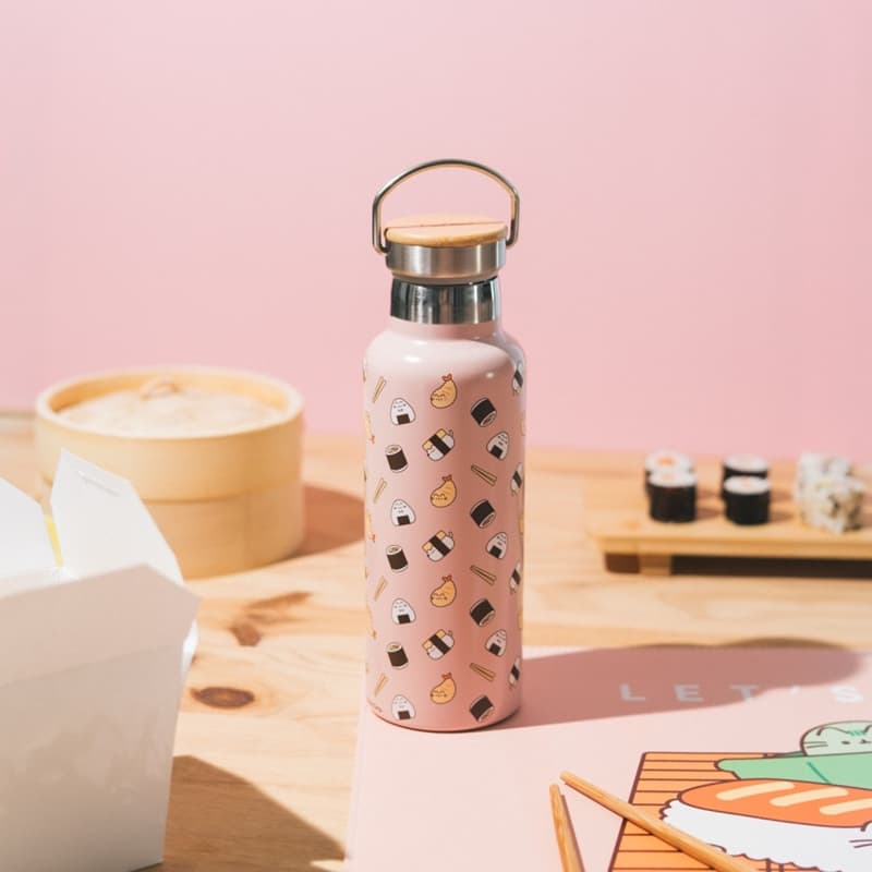 Pusheen - Stainless steel thermal bottle with handle from the Sushi Roll collection 500 ml 5