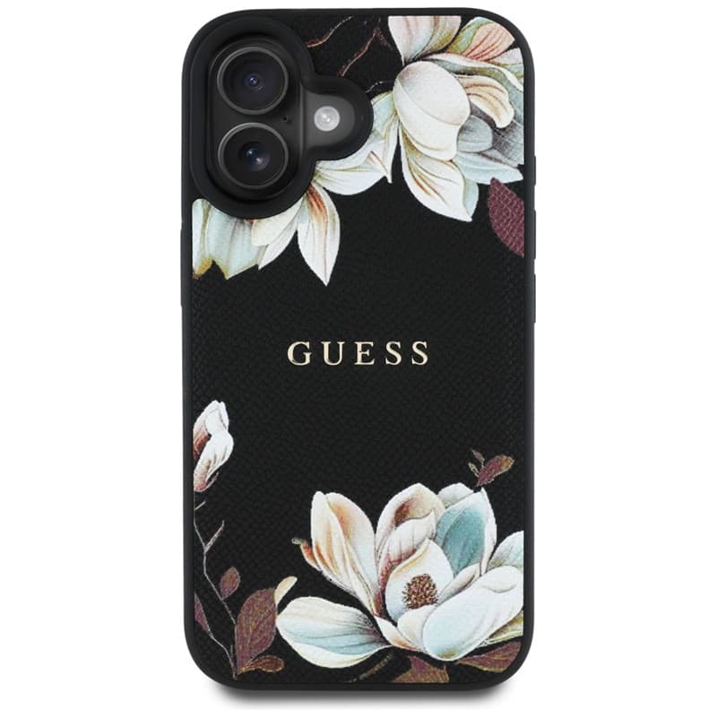 Guess Grained Printed Flower Pattern MagSafe - Case for iPhone 16 (black) 3