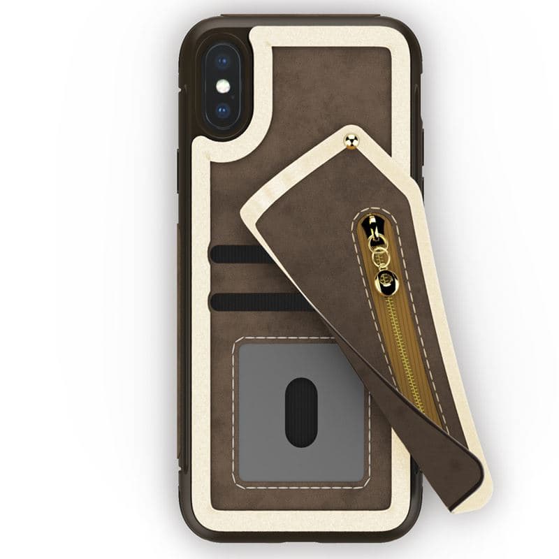 Zizo Nebula Wallet Case - Wallet Back and Zipper Pouch with Tempered Glass Screen Protector for iPhone X (Dark Brown/Brown) 2