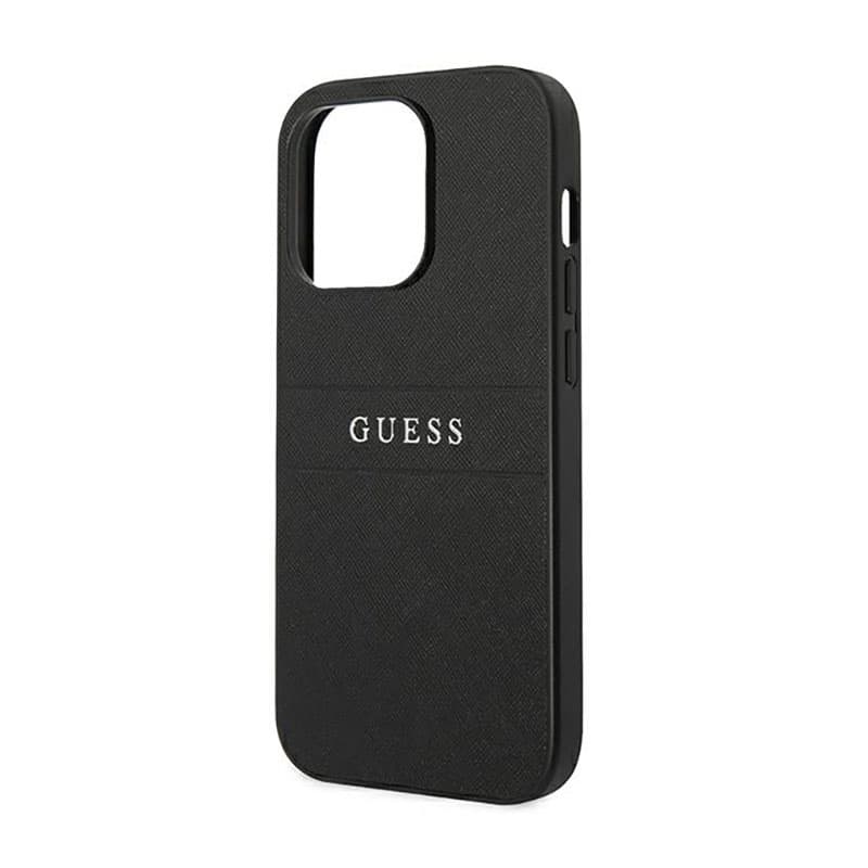 Guess Saffiano Metal Logo Stripes - Case for iPhone 14 Pro (Black) 6