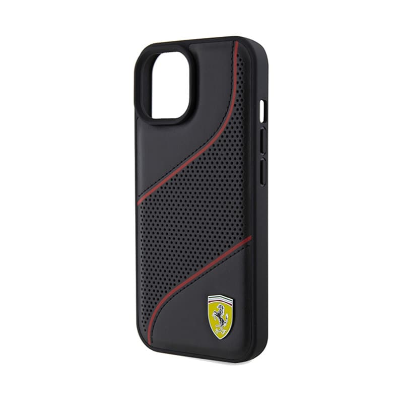 Ferrari Perforated Waves Metal Logo - iPhone 15 Case (Black) 6