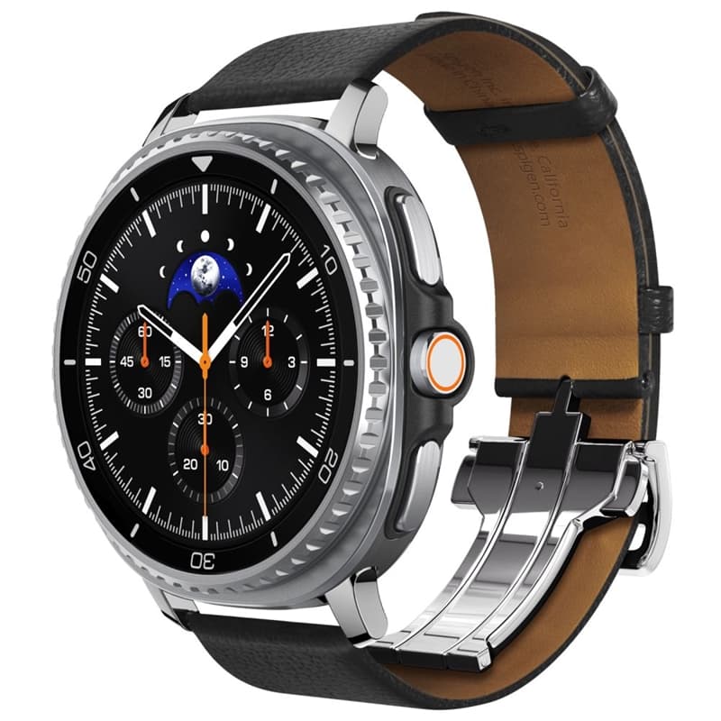 Spigen Enzo - Genuine Leather Strap for Samsung Galaxy Watch 8 / 8 Classic 40 / 44 / 46 mm (Black) 1