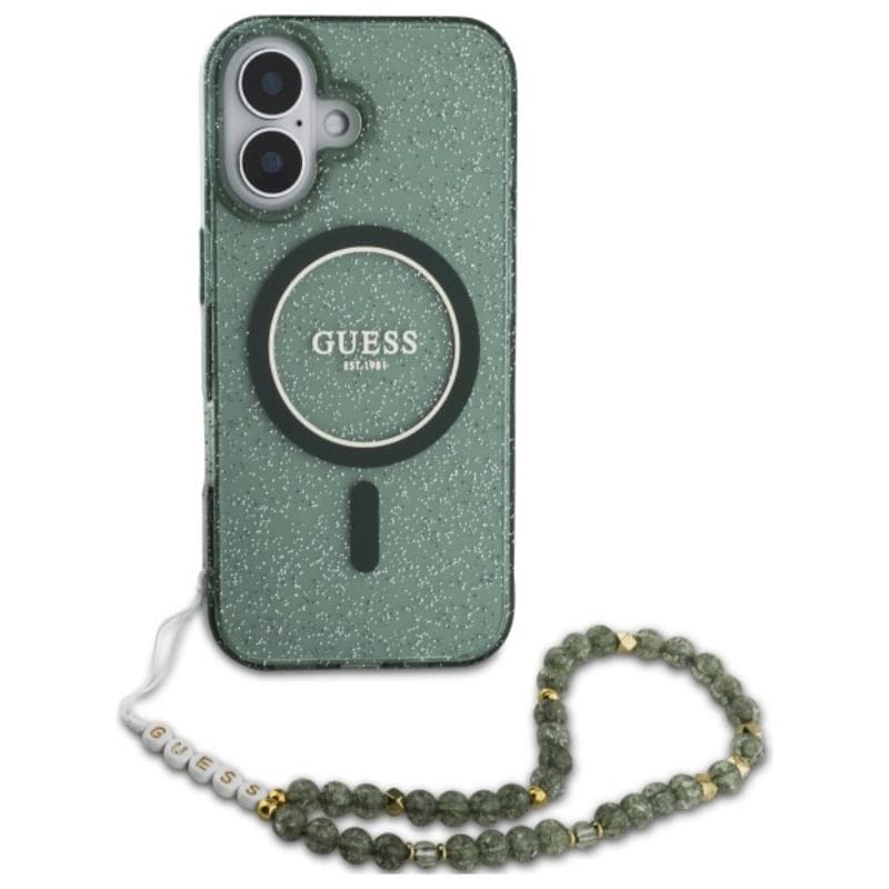 Guess IML Glitter With Pearl Strap MagSafe - Case for iPhone 16 (Green) 2