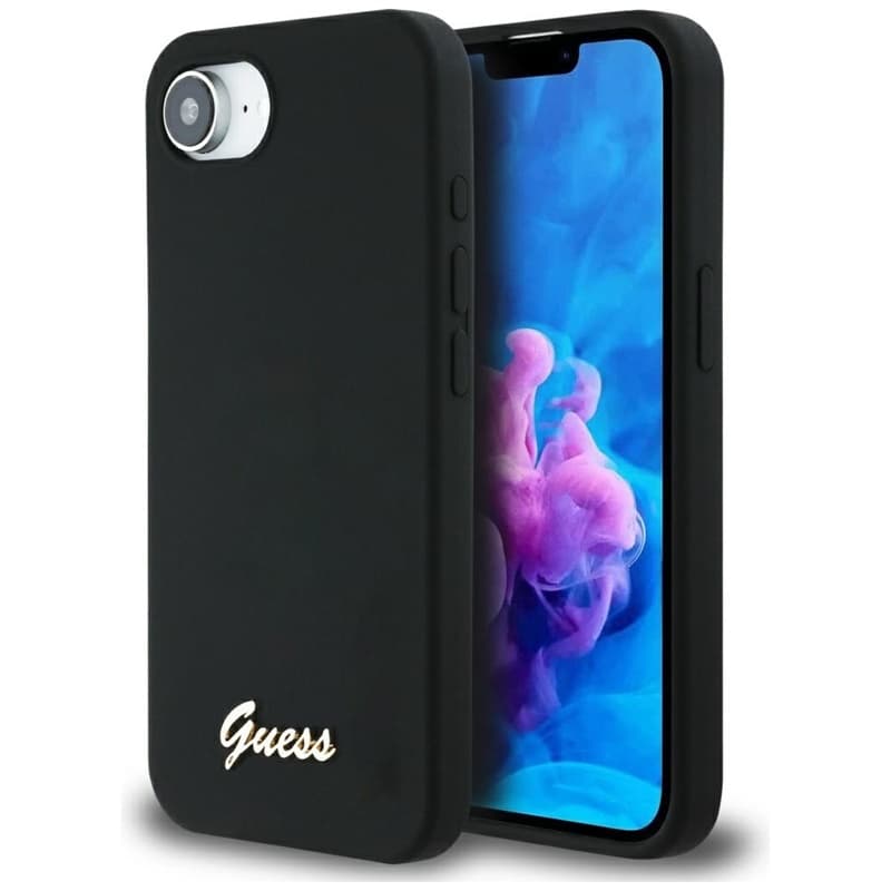 Guess Silicone Script Metal Logo MagSafe - Case for iPhone 16e (black) 1