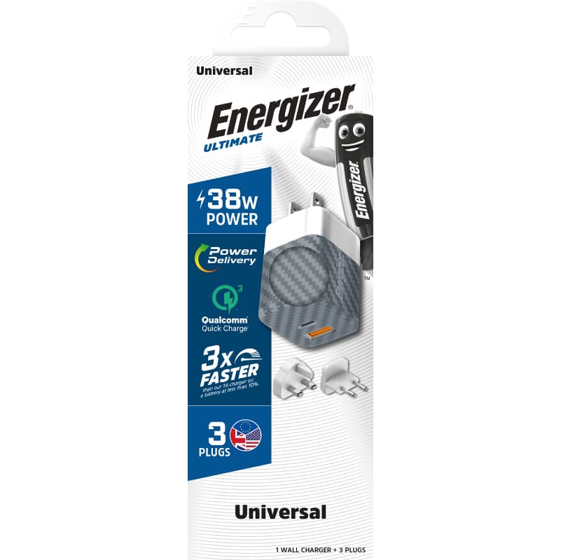 Energizer Ultimate - Multiplug EU / UK / US mains charger GaN 38W PD + QC3.0 (Silver) 4