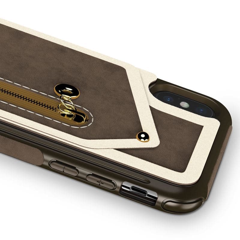 Zizo Nebula Wallet Case - Wallet Back and Zipper Pouch with Tempered Glass Screen Protector for iPhone X (Dark Brown/Brown) 3