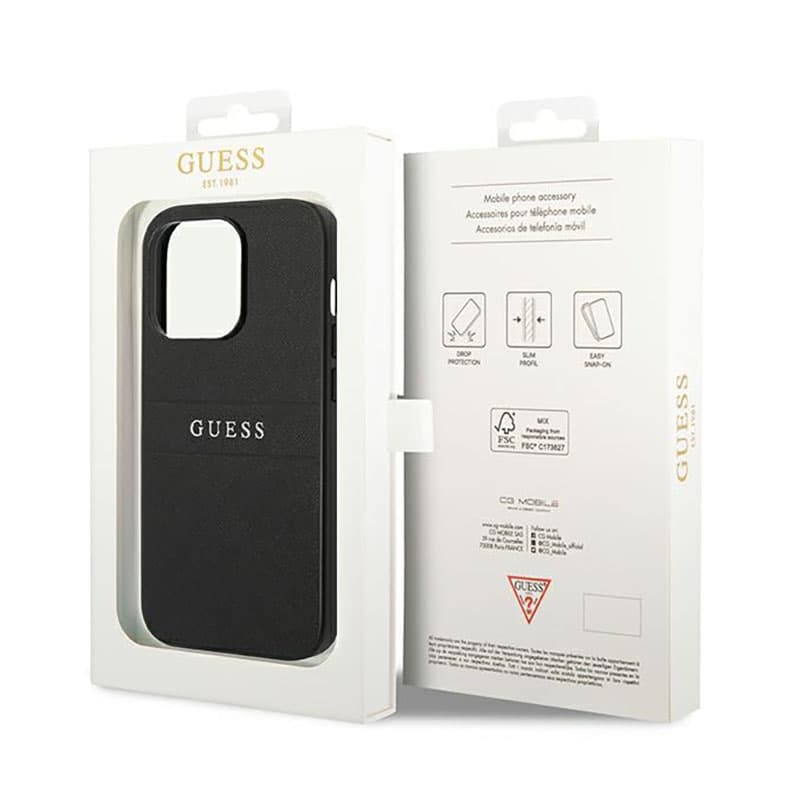 Guess Saffiano Metal Logo Stripes - Case for iPhone 14 Pro (Black) 8