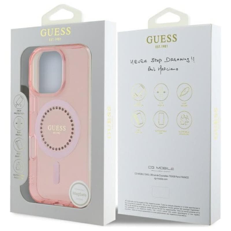Guess IML Rhinestones MagSafe - Case for iPhone 16 Pro Max (Pink) 8