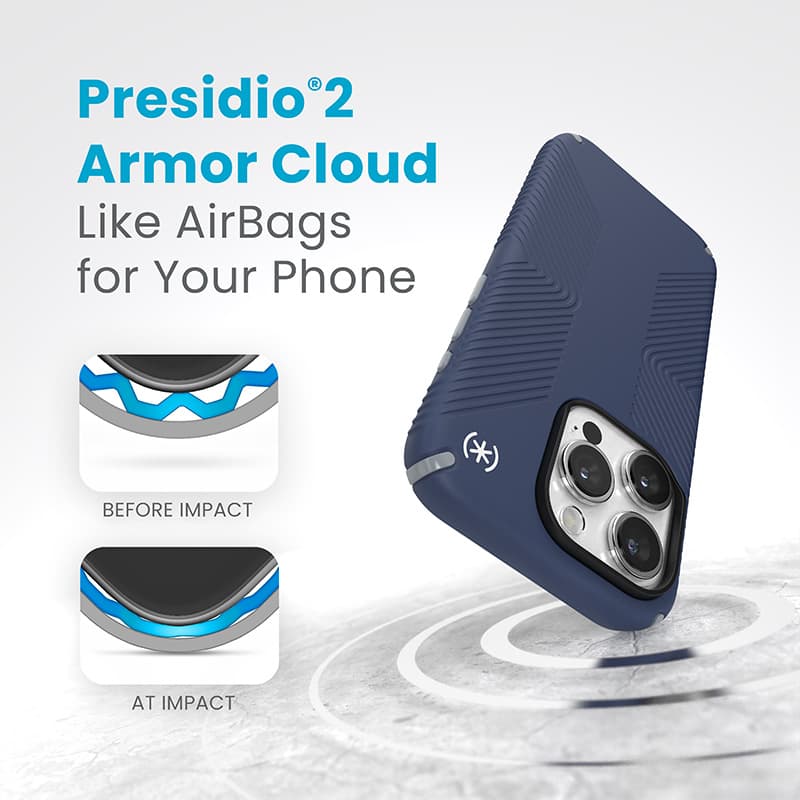 Speck Presidio2 Grip - iPhone 15 Pro Case (Coastal Blue / Dust Gray / White) 6