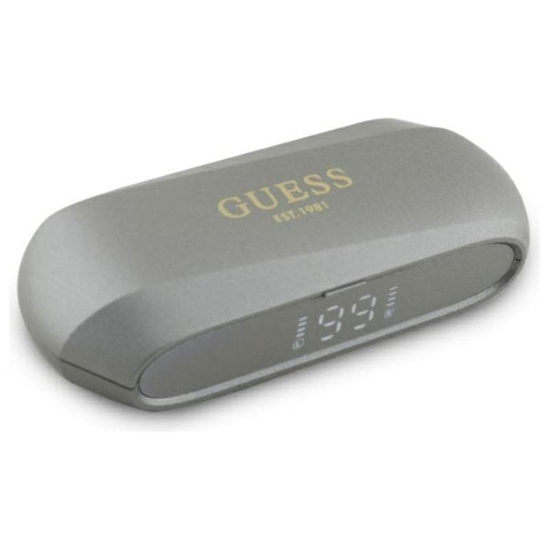 Guess Elongated Metallic Printed Logo - Bluetooth TWS Earbuds + Charging Case (Gray)