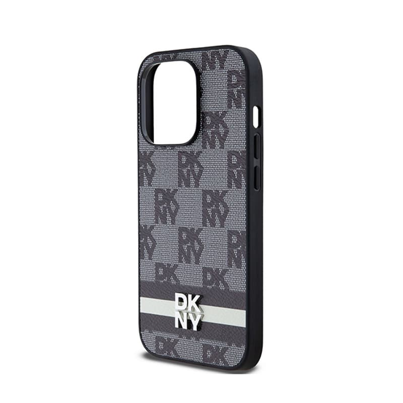 DKNY Leather Checkered Mono Pattern & Printed Stripes - iPhone 14 Pro Case (black) 6