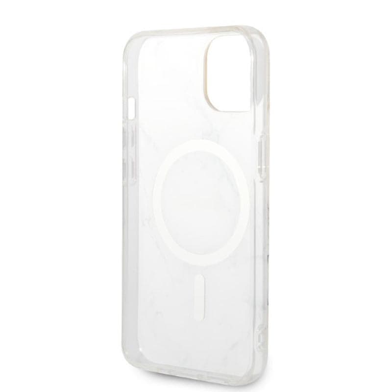 Guess Bundle Pack MagSafe IML Marble - Set of case for iPhone 14 Plus + MagSafe charger (White/Gold) 8