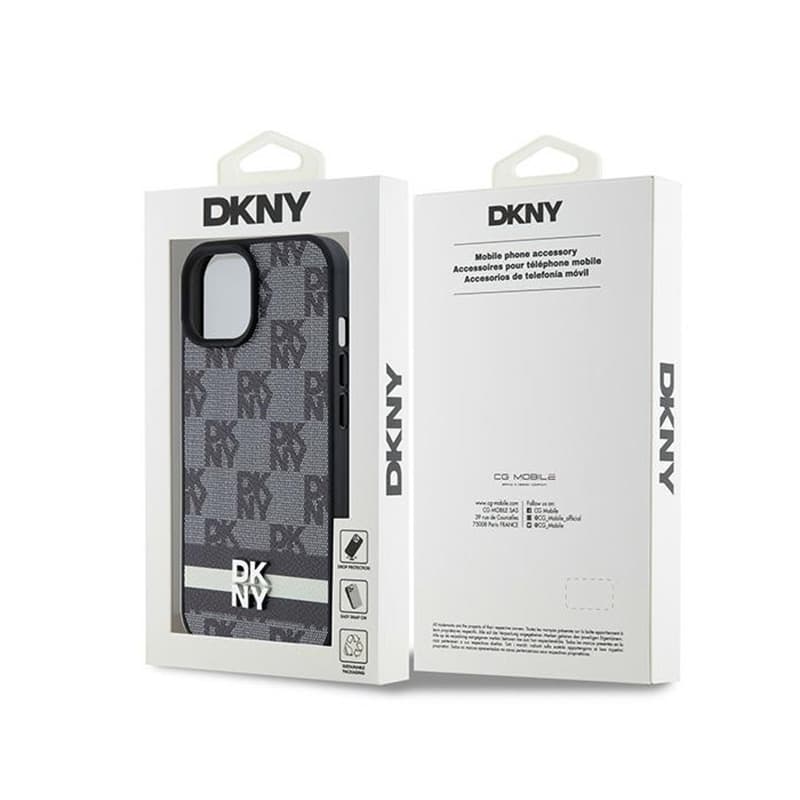 DKNY Leather Checkered Mono Pattern & Printed Stripes - iPhone 14 / 15 / 13 Case (black) 8