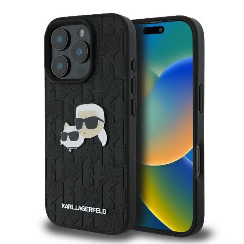 Karl Lagerfeld Monogram Karl & Choupette Head Pin - Case for iPhone 16 Pro Max (black)