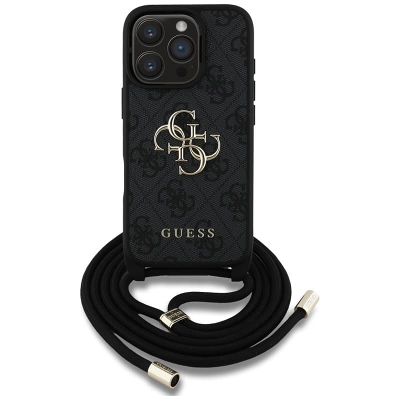 Guess 4G Big Logo Cord Strap Crossbody - Case for iPhone 16 Pro Max (black) 2
