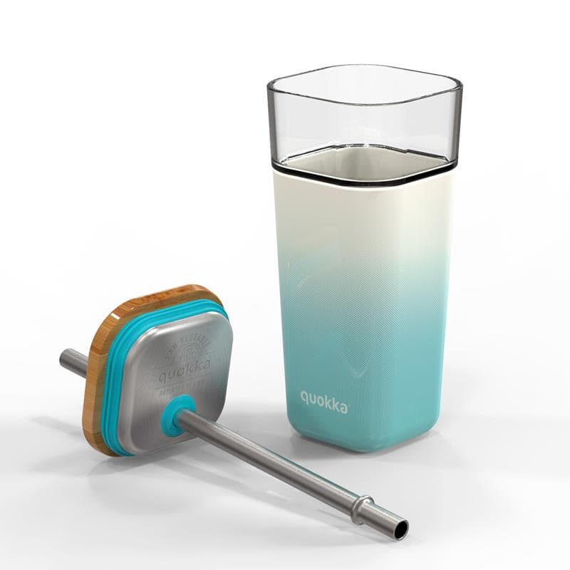 Quokka Liquid Cube - 540 ml Glass Cup with Stainless Steel Straw (Teal Gradient) 4