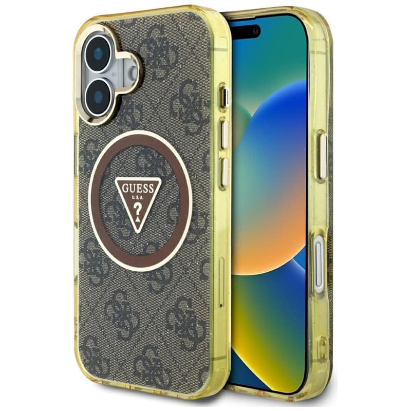 Guess IML Metal Glitter 4G Circle Triangle MagSafe - Case for iPhone 16 (brown) 1