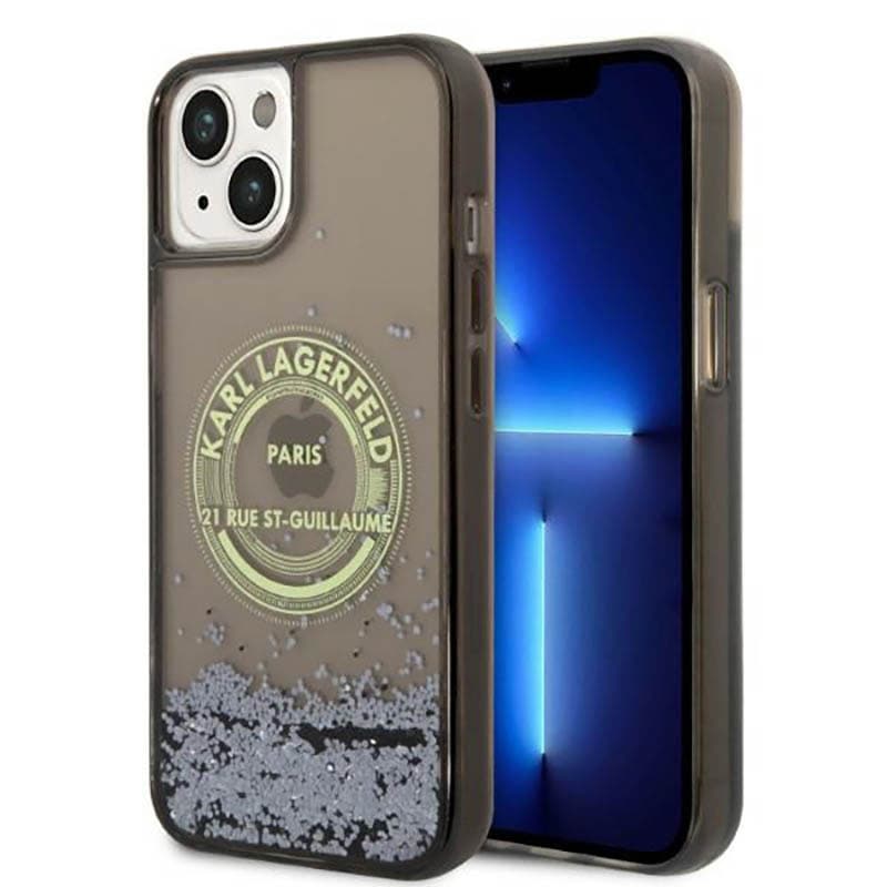 Karl Lagerfeld Liquid Glitter Round RSG Logo Case - Case for iPhone 14 (Black) 1
