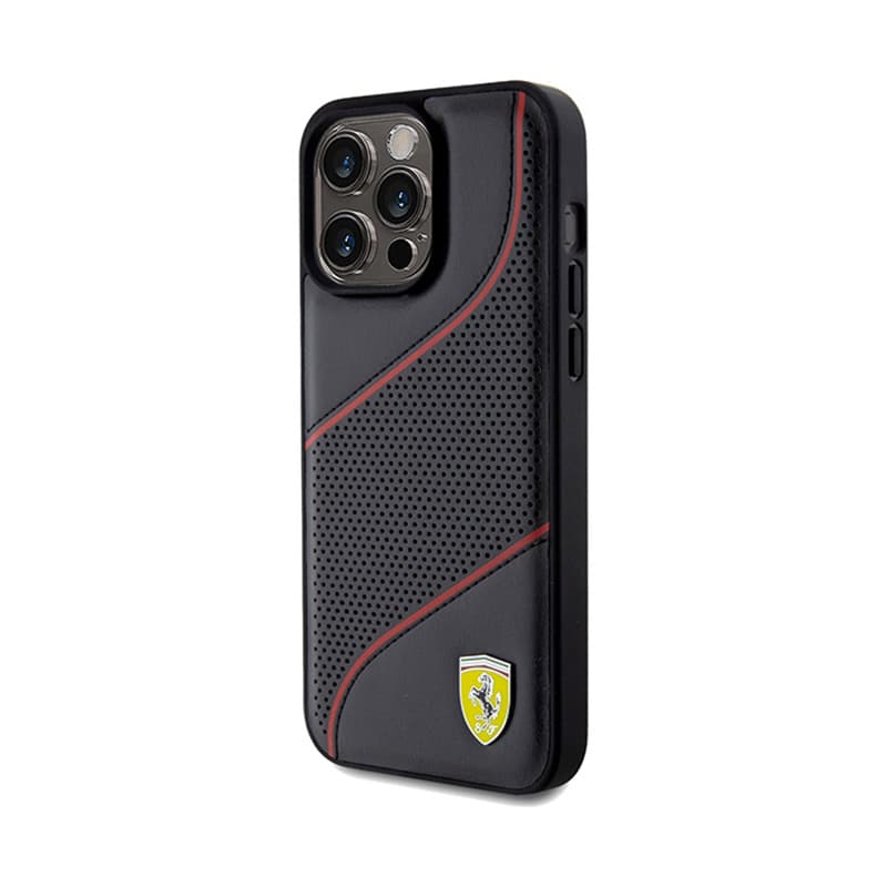 Ferrari Perforated Waves Metal Logo - iPhone 15 Pro Max Case (Black) 2
