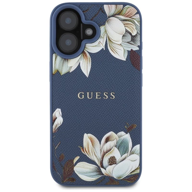 Guess Grained Printed Flower Pattern MagSafe - Case for iPhone 16 (blue) 3